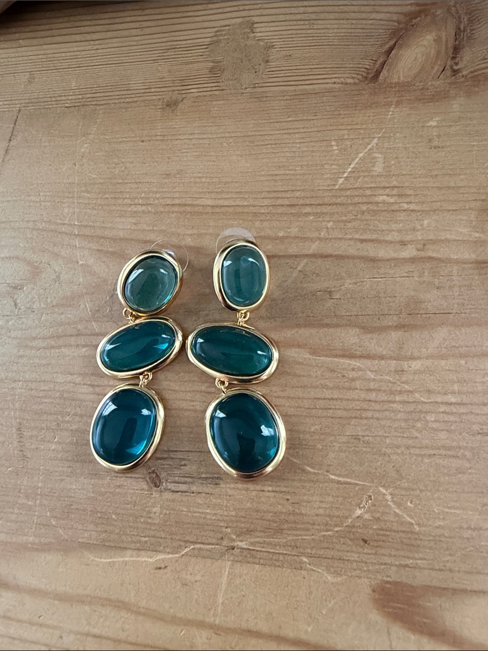J. Crew Gold-Tone Earrings with Teal Cabochon Stones